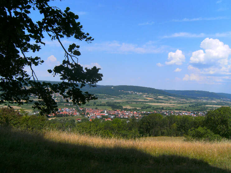Aussichtspunkt am Walberlakreuz: Blick auf Kirchehrenbach (Juli 2018)