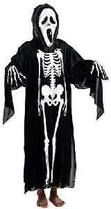 Halloween-Kostm Skelett mit Screaming-Ghost-Maske fr Erwachsene