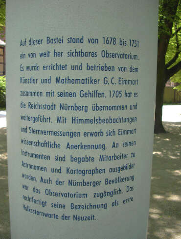 Denkmal Georg Christoph Eimmart, Gründer der ersten Nürnberger Sternwarte, geb. 22.08.1638 in Regensburg, verstorben 05.01.1705 in Nürnberg (Mai 2009)